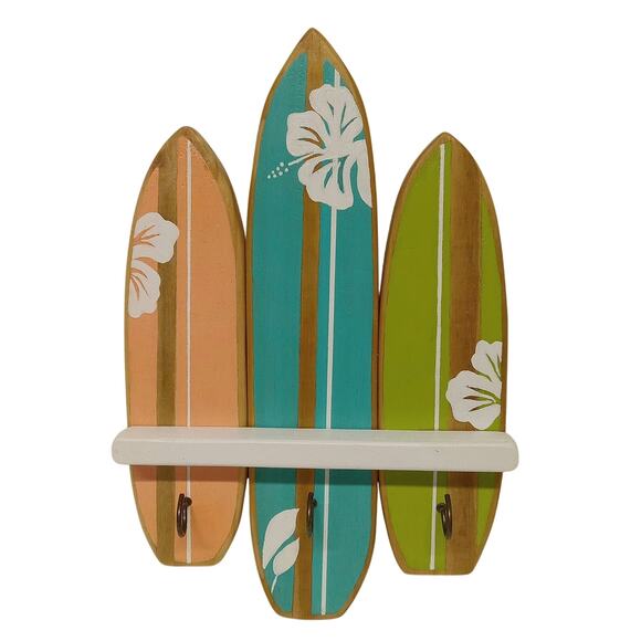 Handcrafted Beachy Vibes Surfboard Key Holder Hanger Wood - Picture 1 of 4